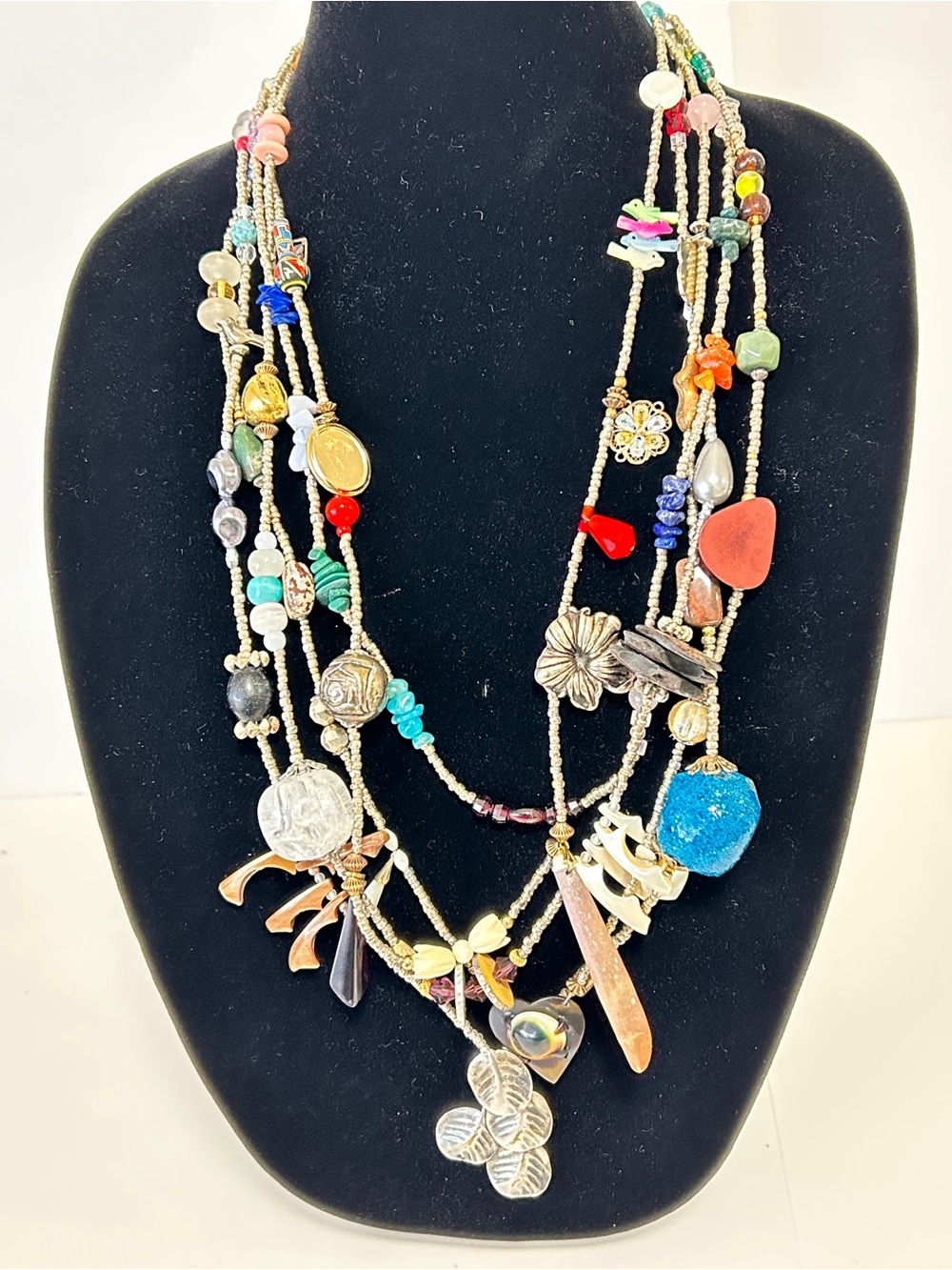 Multi-Color Boho Layered Beaded Necklace - Women Jewelry 28”